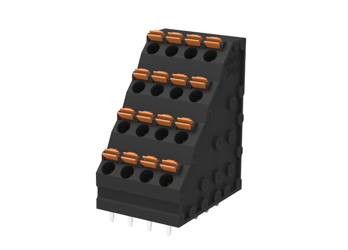 Розеточный разъем на плату MC-FTP5.0A32P-BK-0001 - Клемма, 4 этажа, подвод кабеля 45 град., на плату, шаг: 5.0 мм, 16x4 полюсов, фиксация провода Push-In исполнение: стандартное, 320V, 17,5A, цвет: черный