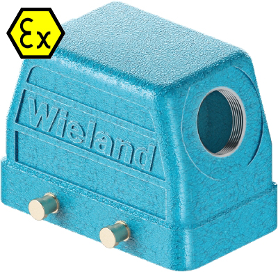Крышка разъема Ex 70.350.1036.1 - Крышка разъема на кабель, типоразмер 10B, взрывозащищита, без уплотнителя, 1 отверстие с резьбой для кабельных вводов M20x1,5, с боковым расположением, без защелок (упоры для двух защелок), материал корпуса: цинковый спла
