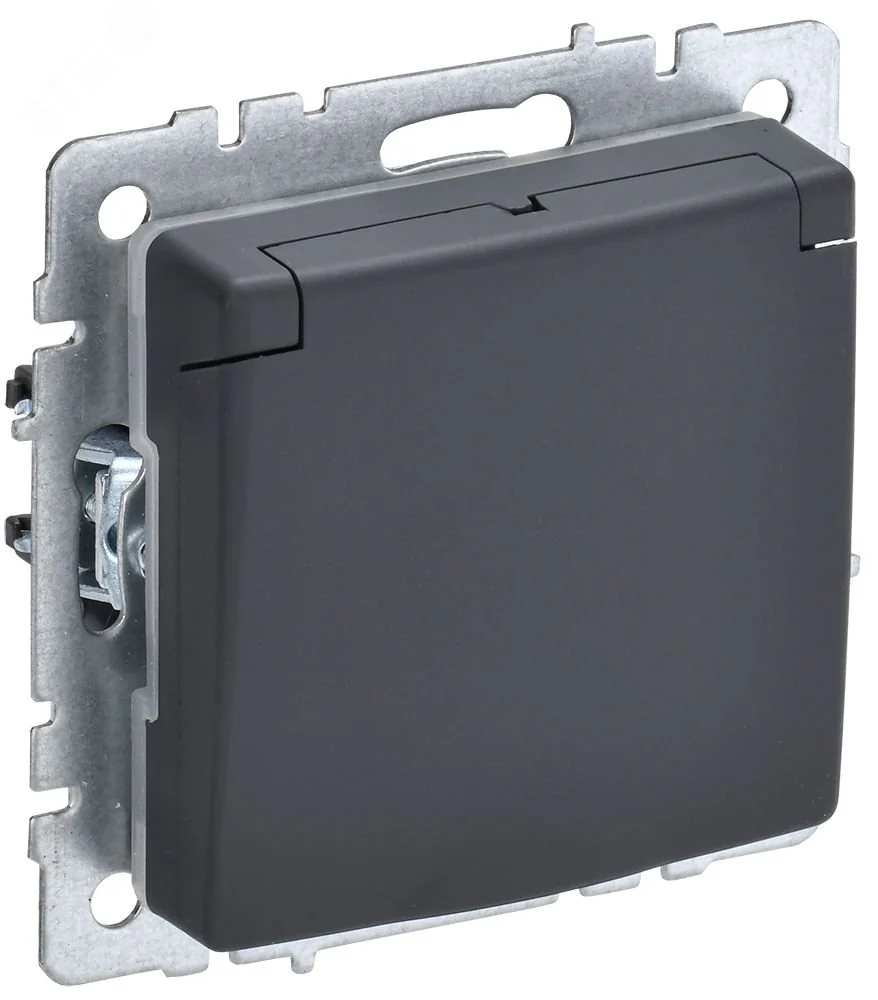 Розетка BRITE РСбш10-3-БрГ 16А IP20 с заземл. защ. шторки с крышкой графит BR-R16-16-K53