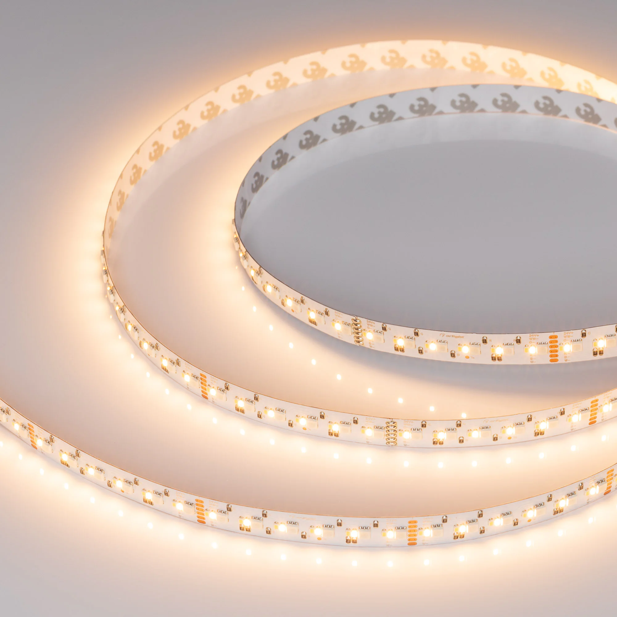 Лента RT-GM288-12mm 24V RGBW-MIX (19.2 W/m, IP20, 3838/2216, 5m) 028258(2) - Светодиодная лента 5-в-1 RT-GM288, открытая. Светодиоды 3838/2216, 288 шт/м (1440 шт на 5 м), белая плата, ширина 12 мм, скотч 3M. Цвет RGBW-MIX, цветопередача CRI>90, угол 120°.