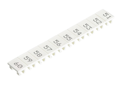 Шильдик 9705A/8/10B 51-60 - Маркировка для клемм сечением 6 мм.кв., шириной 8 мм, 10 шильдиков, белая, нанесенные знаки: 51 – 60