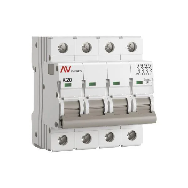 Выключатель автоматический AV-6 4P 20A (K) 6kA AVERES