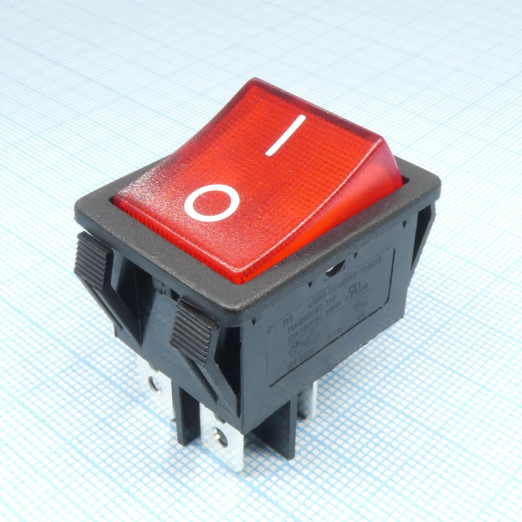 R59-5BRBT2-G - Выключатель клавишный с подсветкой 16А 250В ON-OFF 4 Pin -красный-