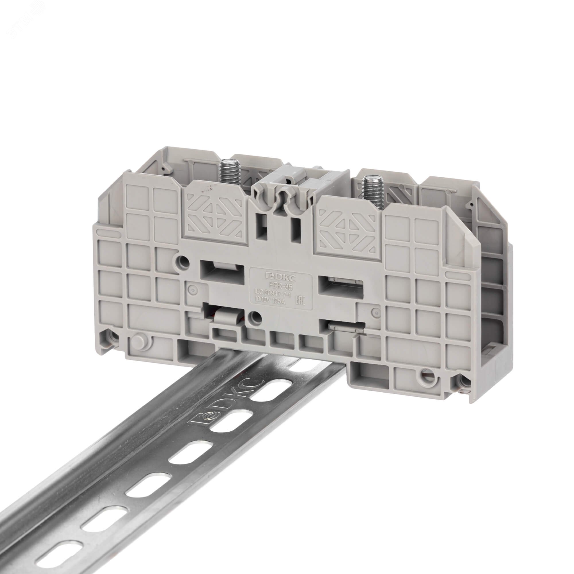 Клемма проходная, болтовой зажим, 2 точки подключения,  35 кв.мм, серая FER-35