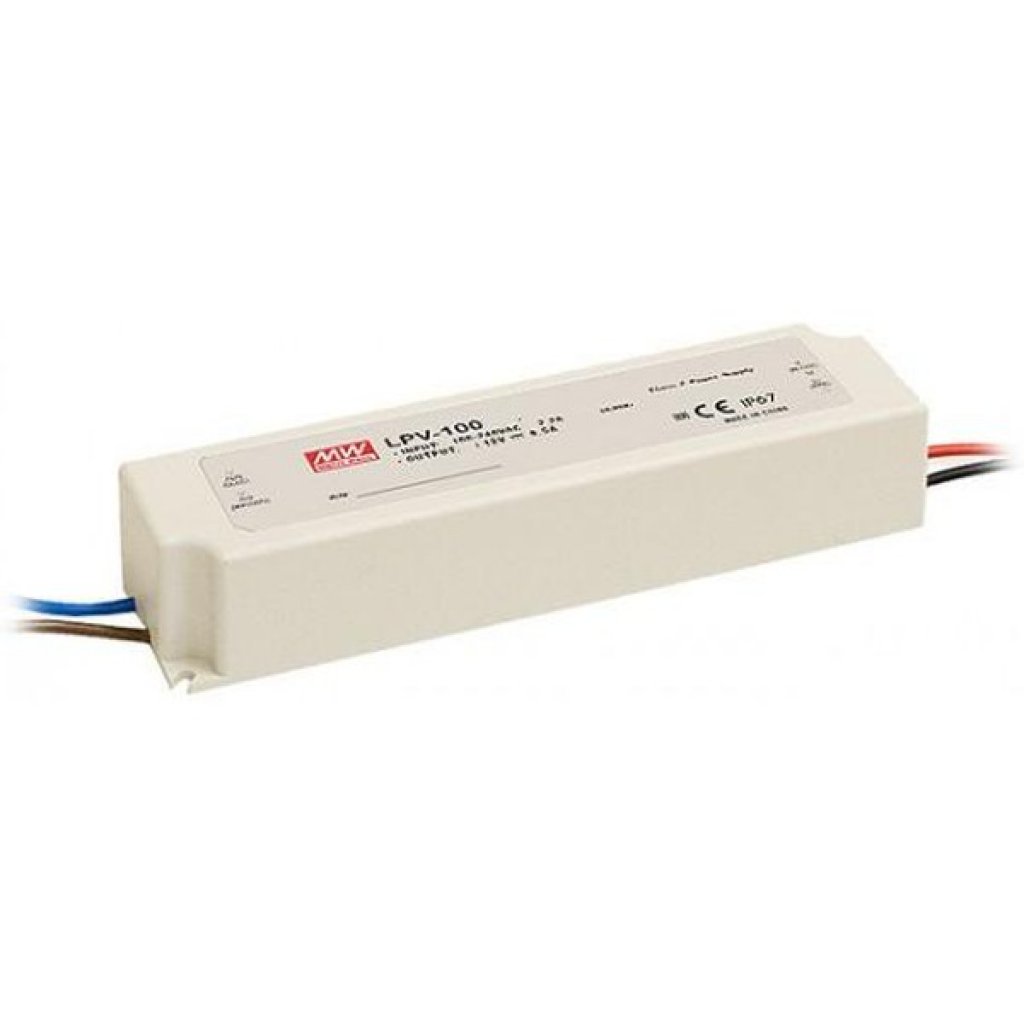 LPV-100-24 - AC-DC, 100.8Вт, IP67, вход 90…264В AC, 47…63Гц /120…370В DC выход 24В/4.2A, изоляция 3000В AC, в кожухе 190х52х37мм, -25…+70°С