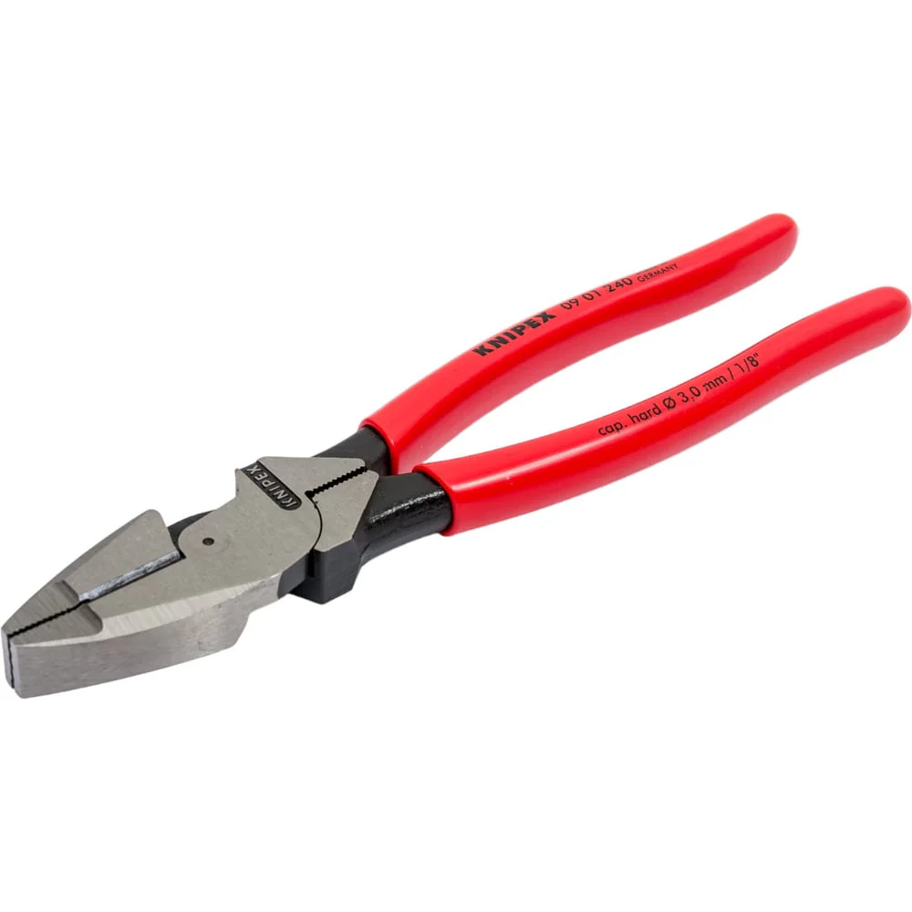 Пассатижи Linemans KN-0901240 - Плоскогубцы электромонтажные с режущей кромкой, с противоскользящими пластмассовыми рукоятками, длина 240мм