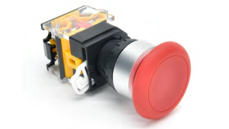 Кнопка  DT22M-MR11/RD - Кнопка управления в сборе, без фиксации, 24 - 380VAC / DC, 0,6 - 10A, без подсветки, грибок, красный, диаметр отверстия: 22 мм, металлическая обойма кнопки