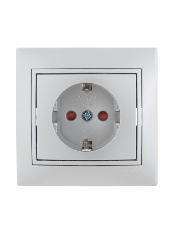Розетка 1-м СП Mira 16А IP20 с заземл. защ. шторки со вставкой керамика сер. метал. 701-1010-124