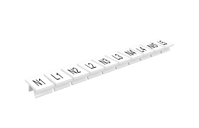 Маркировка  308801/N1,L1,N2,L2,N3,L3,N4,L4,N5,L5 - Маркировочные шильдики для клемм TU/TP/TC, сечением 6 мм кв., 10 шильдиков, нанесенные символы: N1,L1,N2,L2,N3,L3,N4,L4,N5,L5, с горизонтальным, расположением, цвет белый