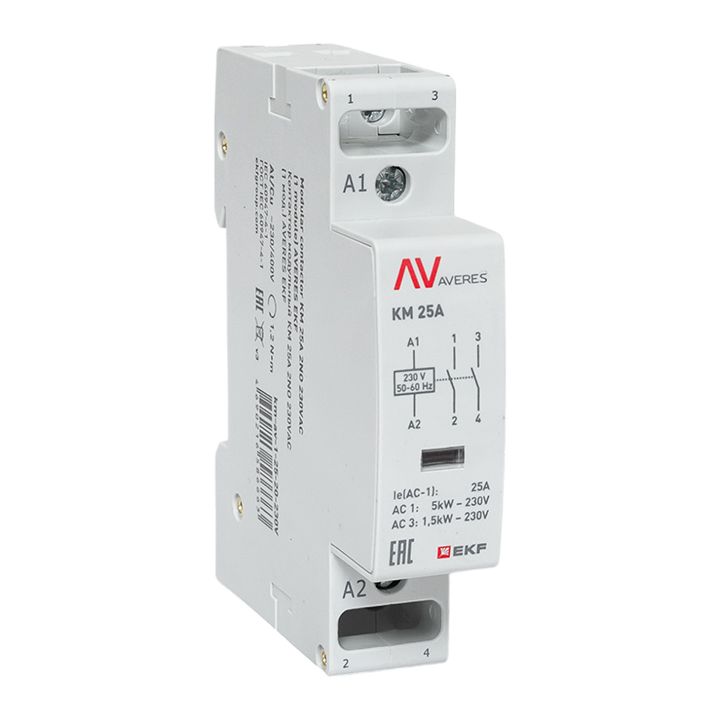 Контактор модульный КМ 25А 2NО 230VAC (1 мод.) AVERES EKF