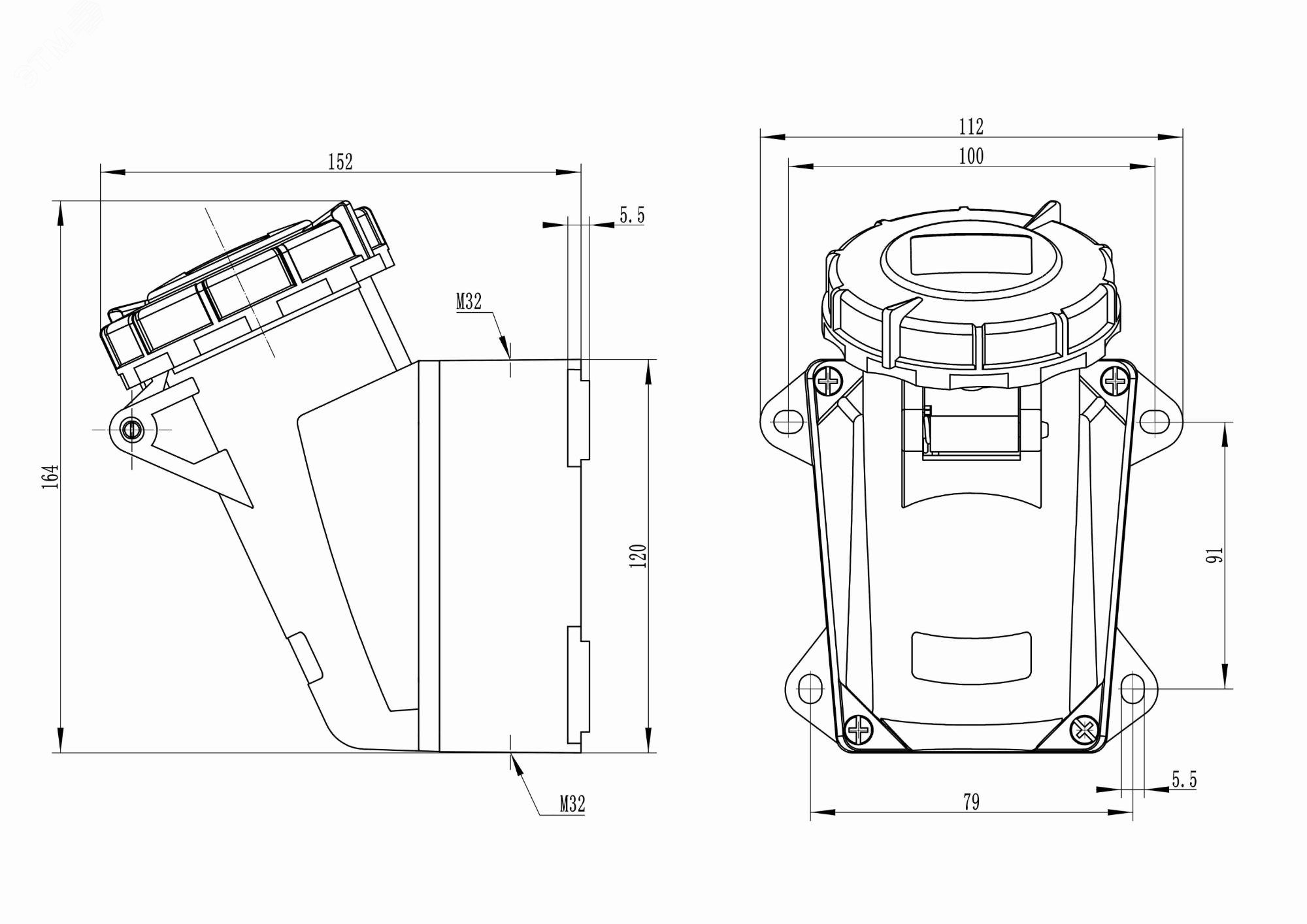 Розетка настенная IP67 32A 3P+E+N 400В DIS5183257T
