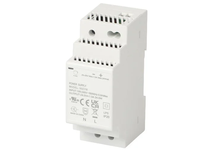 Источник питания 12 V DC/2 A, 902318 - Источник питания, однофазный, 12VDC / 2A, 24W, диапазон входн. напр.: 90 - 264VAC / 127 - 370VDC; габариты (мм): 58х90х18, монтаж: на DIN рейку