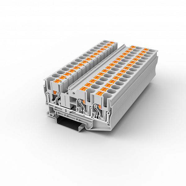 Проходная клемма UPT-6/1-2-GY - Проходная клемма, 3 точки подключения, тип фиксации провода: Push-in, номинальное сечение: 6 мм кв., 1000V, 41A, ширина: 8,2 мм, цвет: серый, тип монтажа: DIN35