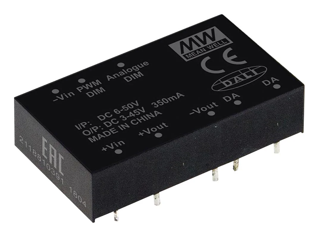 LDD-1050H-DA - DC/DC LED понижающий, вход 6…50В, выход 3…45В/1.05А, КПД до 95%, DALI, вход On/Off/DIMM, 40.6x23.5x10.1мм, DIP, -40…65°C, пластик