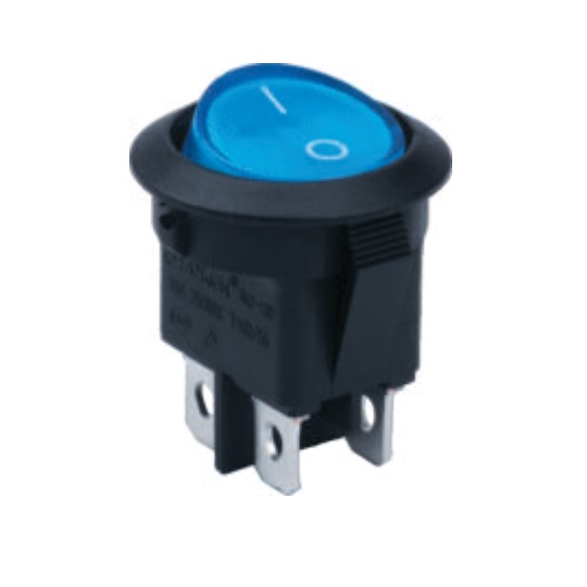 RK2-13D 2X1N B/BL"0-" - Выключатель клавишный ON-OFF с подсветкой цвет корпуса (черный) цвет кнопки (синий)