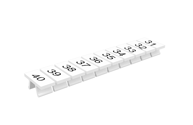 Маркировка  305801/31...40V - Маркировочные шильдики для клемм TU/TP/TC, сечением 2,5 мм кв., 10 шильдиков, нанесенные символы: 31…40, с вертикальным расположением, цвет белый