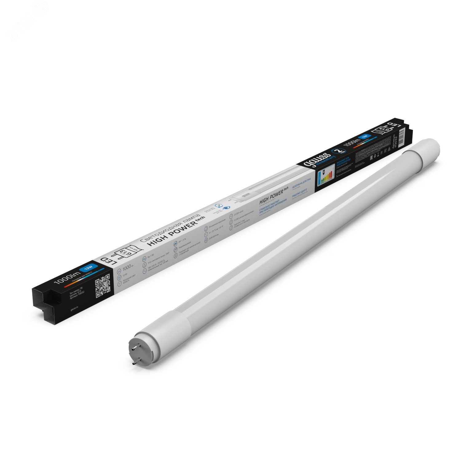 Лампа Elementary T8 12W 1000lm 6500K G13 600mm стекло LED 1/20 93032