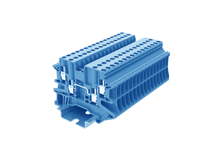 Проходная клемма TU2.5-4-BU - Проходная клемма, 4 точки подключения, тип фиксации провода: винтовой, номинальное сечение: 2,5 мм кв., 24A, 1000V, ширина: 5,2 мм, цвет: синий, тип монтажа: DIN 35