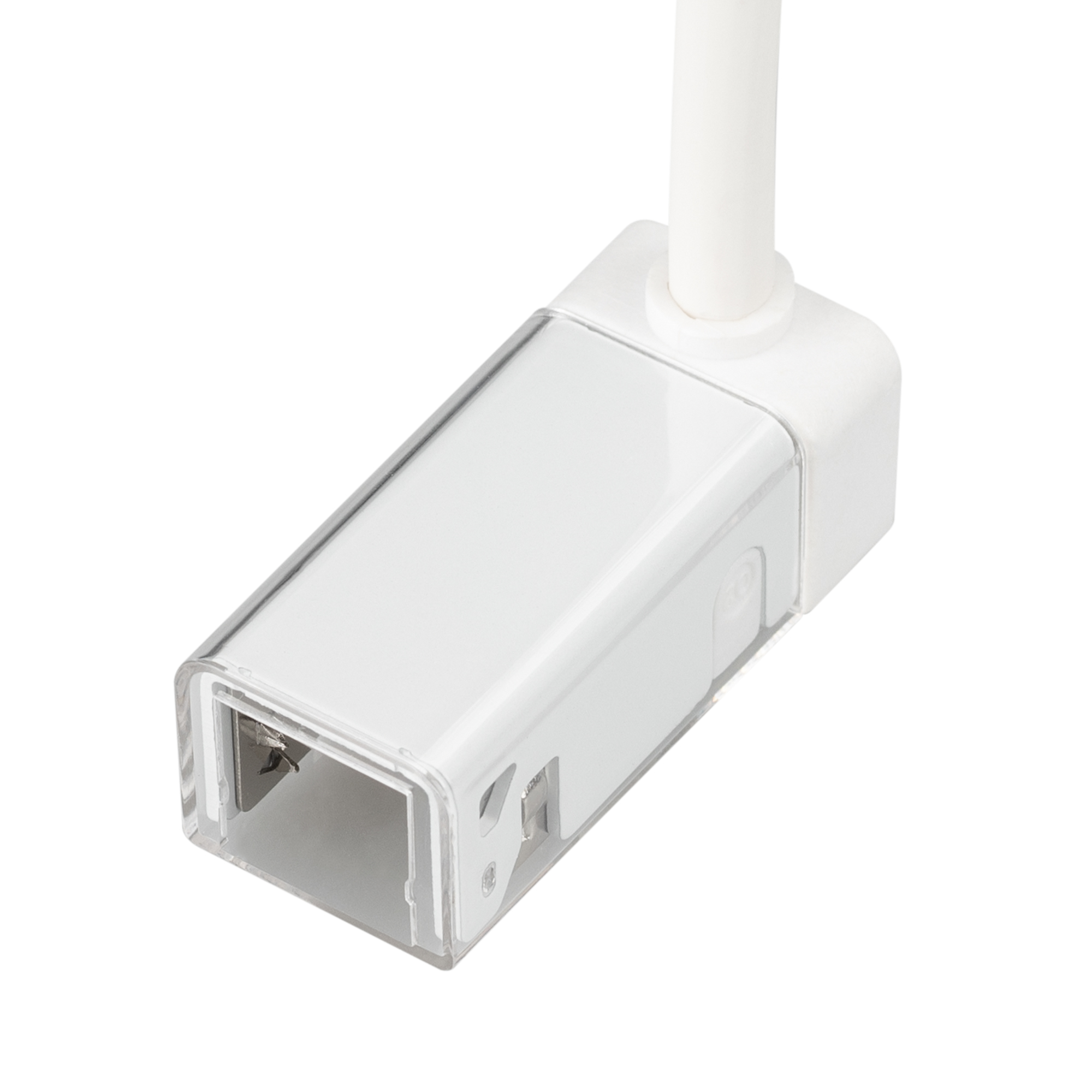 Коннектор питания ARL-MOONLIGHT-1213-CON-POWER-DR-WH 028059 - Герметичный коннектор питания для гибкого неона MOONLIGHT, сечение 12х13мм, цвет белый. Вертикальный вывод провода. Подключение питания без пайки, IP54, длина провода питания 500мм.