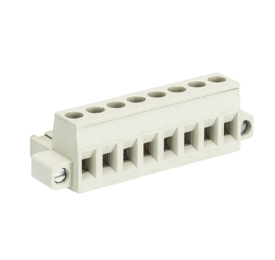Розетка Wiecon 8213 B / 8 F OB - Розеточный разъем, угловой, на кабель, с монтажными фланцами, шаг 5,08 мм, 8 полюсов, номинальное сечение: 2,5 мм кв., винтовая фиксация провода, 400V, 12А, без маркировки, цвет: серый, серия 8213 F OB