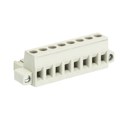 Розетка Wiecon 8213 B / 8 F OB - Розеточный разъем, угловой, на кабель, с монтажными фланцами, шаг 5,08 мм, 8 полюсов, номинальное сечение: 2,5 мм кв., винтовая фиксация провода, 400V, 12А, без маркировки, цвет: серый, серия 8213 F OB