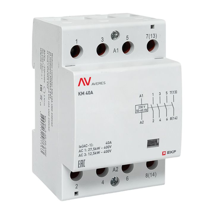 Контактор модульный КМ 40А 4NO 230VAC (3 мод.) AVERES EKF