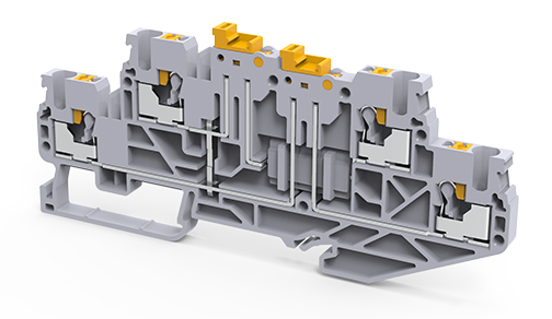 Этажная клемма CPDLK2.5(I.S) - Этажная клемма, с двумя размыкателями, межэтажное соединение, тип фиксации провода: push-in, номинальное сечение: 2,5 мм кв., 16A, 500V, ширина: 5 мм, цвет: серый, тип монтажа: DIN 35