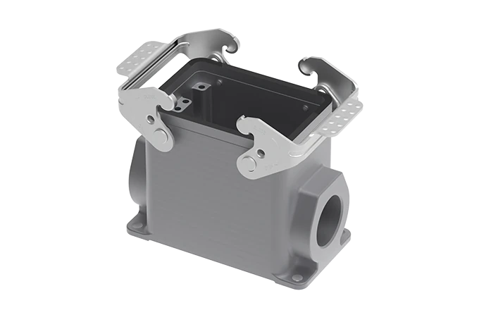 Закрытое основание разъема S32A-SM-2L.M-PG21 - Основание разъема на панель, закрытое, типоразмер 32A, без уплотнителя, 1 отверстие с резьбой для кабельных вводов PG21, с двумя защелками, без защитной крышки, материал корпуса: алюминиевый сплав