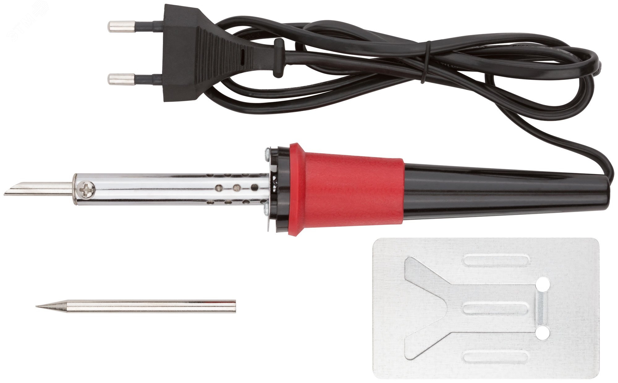 Паяльник 220 В, пластиковая ручка, доп-но подставка для паяльника и два сменных жала, D=4.8 мм, 40 Вт 60481