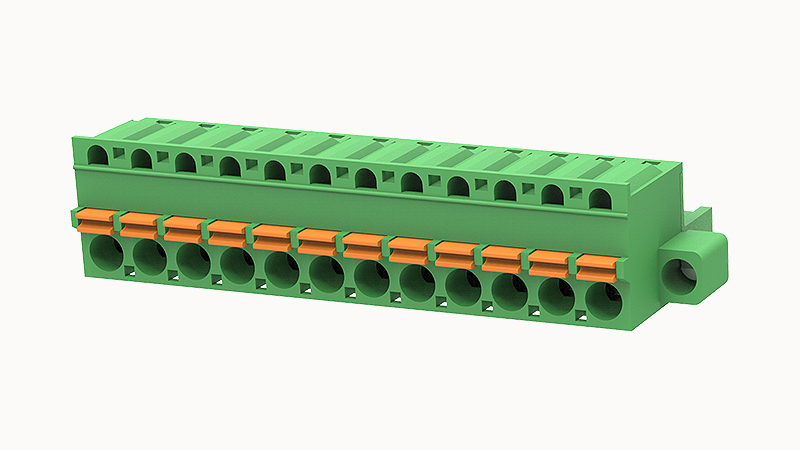 PCB розетка 2EDGKDM-5.08-12P-14 - Розеточный разъем, PCB, на кабель, прямой, с монтажными фланцами, шаг 5,08 мм, 12 полюсов, сечение проводников: 0.2 - 2.5 мм кв., Push-in фиксация провода, 320V, 20А, цвет: зеленый, серия 2EDGKDM