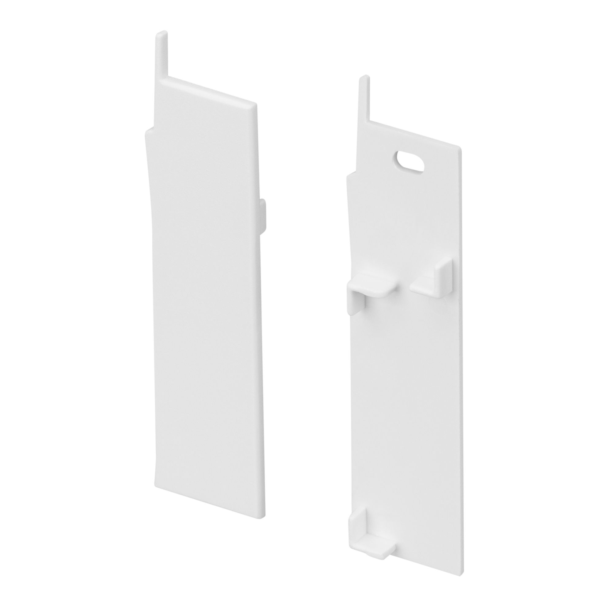 Заглушка PLINTUS-H73-F WHITE 043598 - Пара заглушек (правая - с отверстием, левая - без отверстия) для профиля PLINTUS-H73-F белого цвета. Материал пластик.  В комплекте 2 шт., цена за 1 комплект.