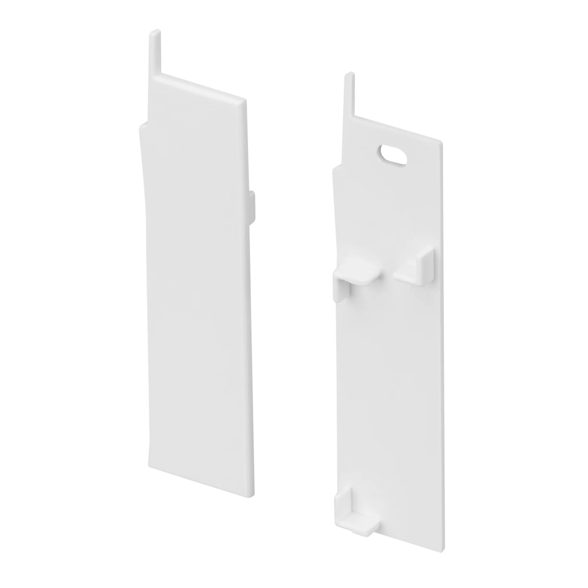 Заглушка PLINTUS-H73-F WHITE 043598 - Пара заглушек (правая - с отверстием, левая - без отверстия) для профиля PLINTUS-H73-F белого цвета. Материал пластик.  В комплекте 2 шт., цена за 1 комплект.
