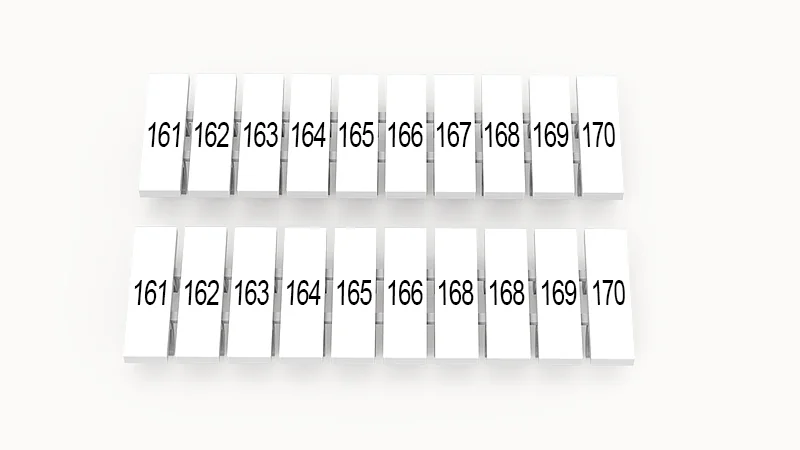 Марк.  полоска ZB3.5-10P-19-26Z(H) - Маркировочные шильдики для клемм DS…, сечением 1,5 мм кв., центральная, 10 шильдиков нанесенные символы: 161-170, с вертикальным расположением, размер шильдика: 2,95х10,7 мм, цвет белый