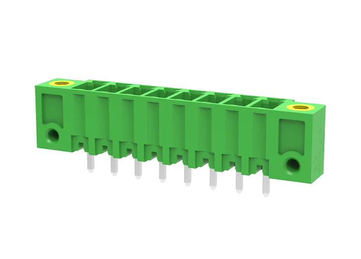 Вилочный разъем на плату MC-PA3.5V08-F-0002 - Вилочный разъем, вертикальный, на плату, шаг: 3.5 мм, 8 полюсов, фиксация на плате пайкой, исполнение: с монтажными фланцами, 160V, 8A, цвет: зеленый