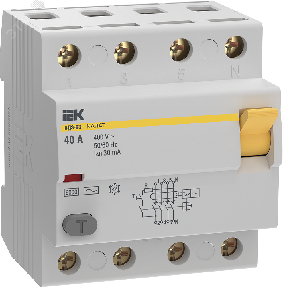 УЗО KARAT ВД3-63 4P 40А 30мА 6кА тип AC MDV20-4-040-030