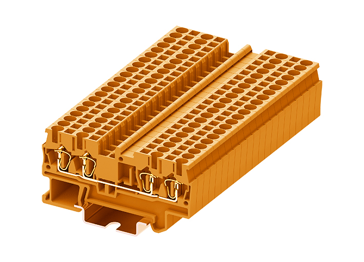 Проходная клемма TC2.5-4-OG - Проходная клемма, 4 точки подключения, пружинный, номинальное сечение: 2,5 мм кв., 24A, 500V, ширина: 5,2 мм, цвет: оранжевый, тип монтажа: DIN 35
