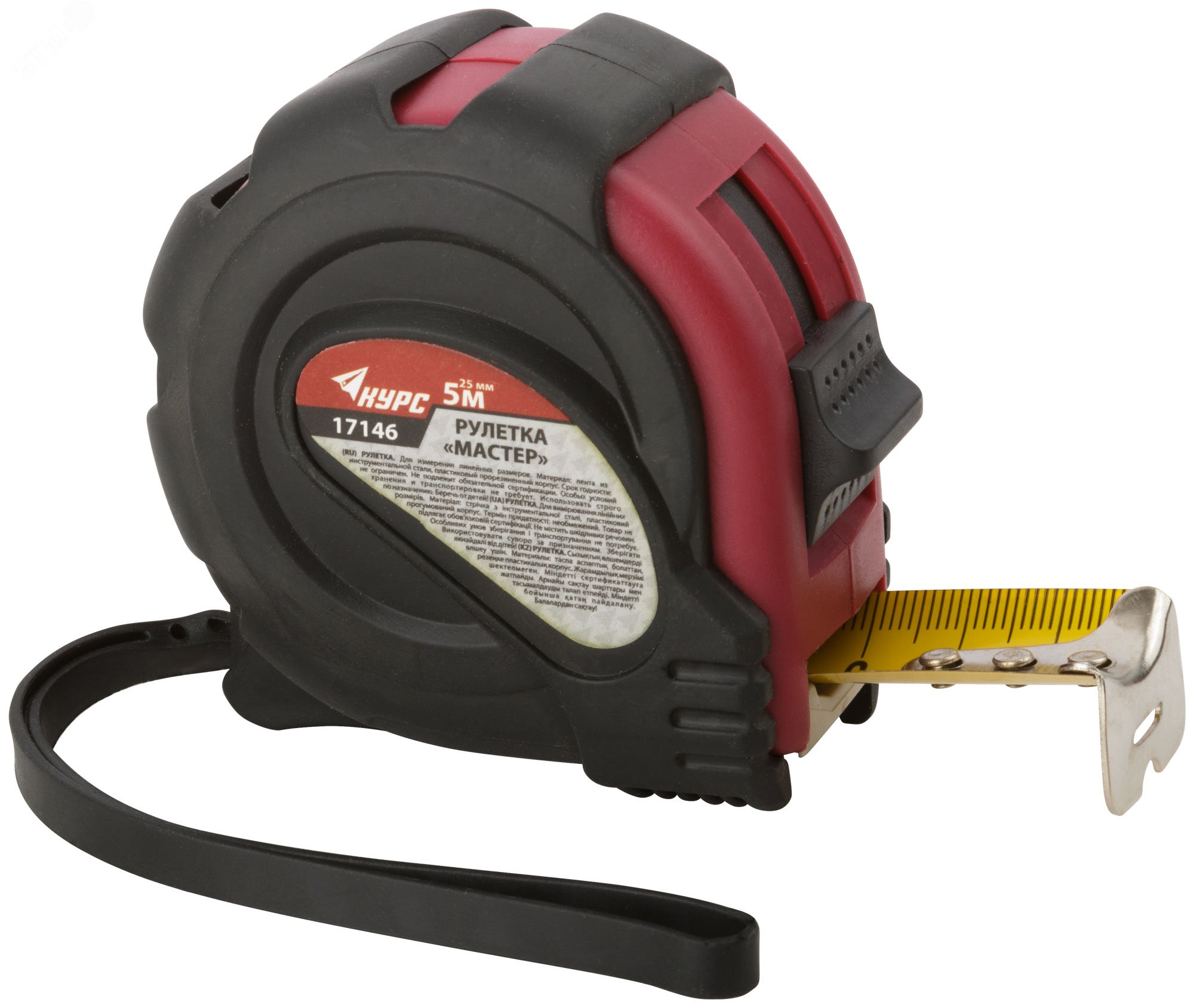 Рулетка прорезиненный корпус ""Мастер"" 5 м x 25 мм 17146