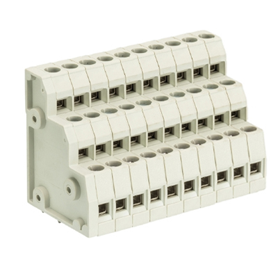 Клемма Wiecon 8195 D/ 10/ 30 OB - Клемма на печатную плату, подвод кабеля сбоку, 3 этажа, 30 полюсов, шаг: 5 мм, винтовая фиксация провода, без маркировки, 300V, 10A, цвет: серый, серия 8195 D