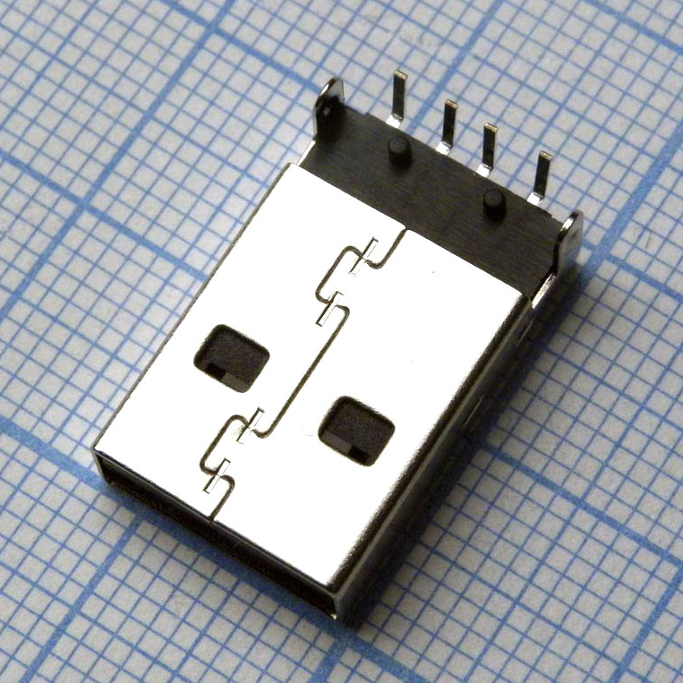 USB A 17 вилка - Разъем USB тип А,  вилка угловая на кабель, 4 контакта