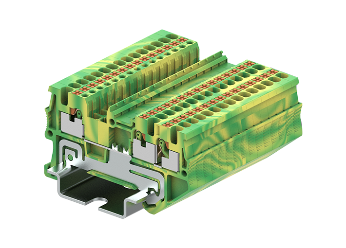 Заземляющая клемма TP1.5-3-PE - Заземляющая клемма, 3 точки подключения, тип фиксации провода: push-in, номинальное сечение: 1,5 мм кв., ширина: 3,5 мм, цвет: желто-зеленый, тип монтажа: DIN 35