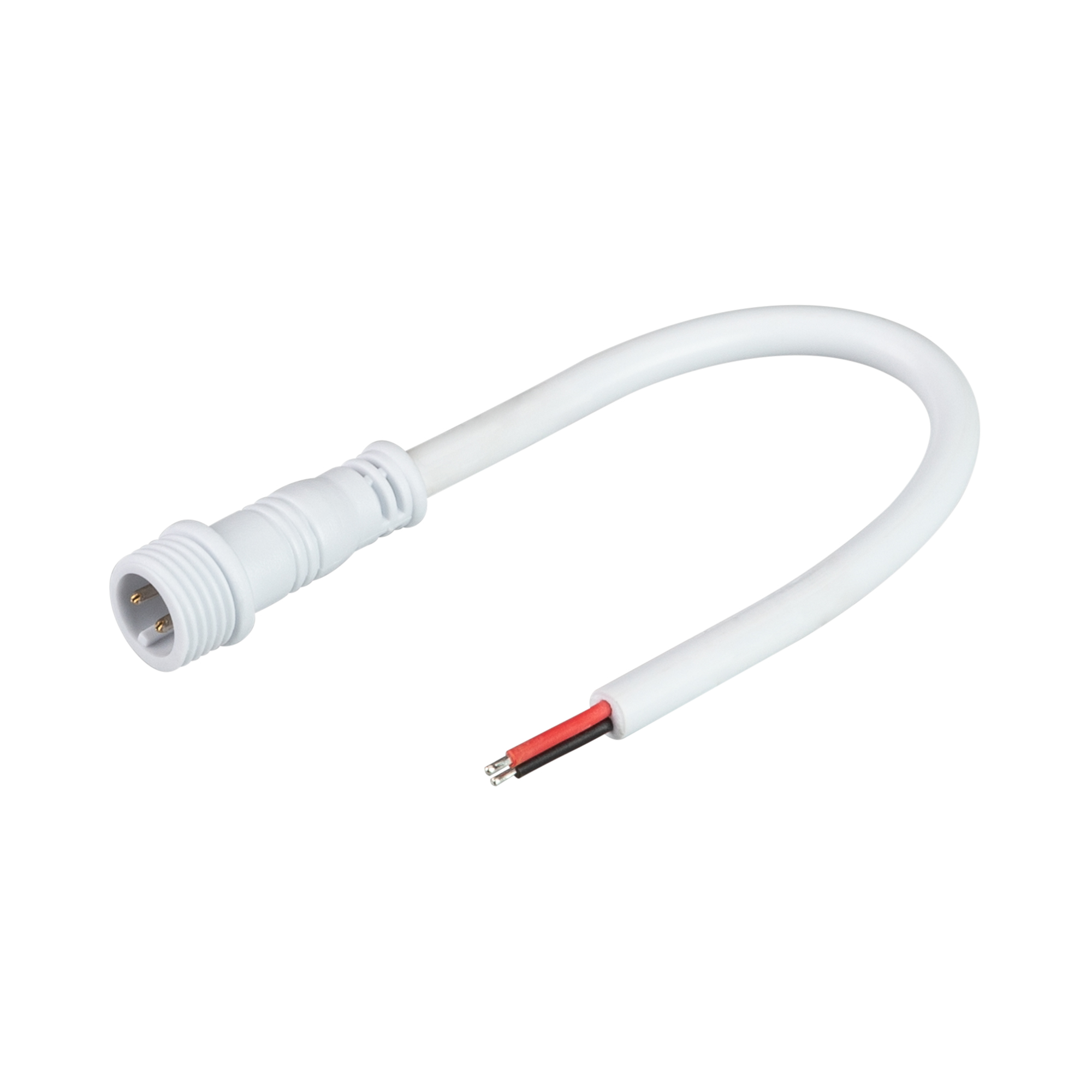 Разъем выводной DCWP-MONO-2PIN-L150-M 032852 - Круглый герметичный разъем серии ARL, 2 pin ПАПА с резьбовым креплением для подключения питания герметичных одноцветных светодиодных лент. Корпус IP65. Провод 20AWG (0.5 мм2), длина 15 см. Максимальный допуст