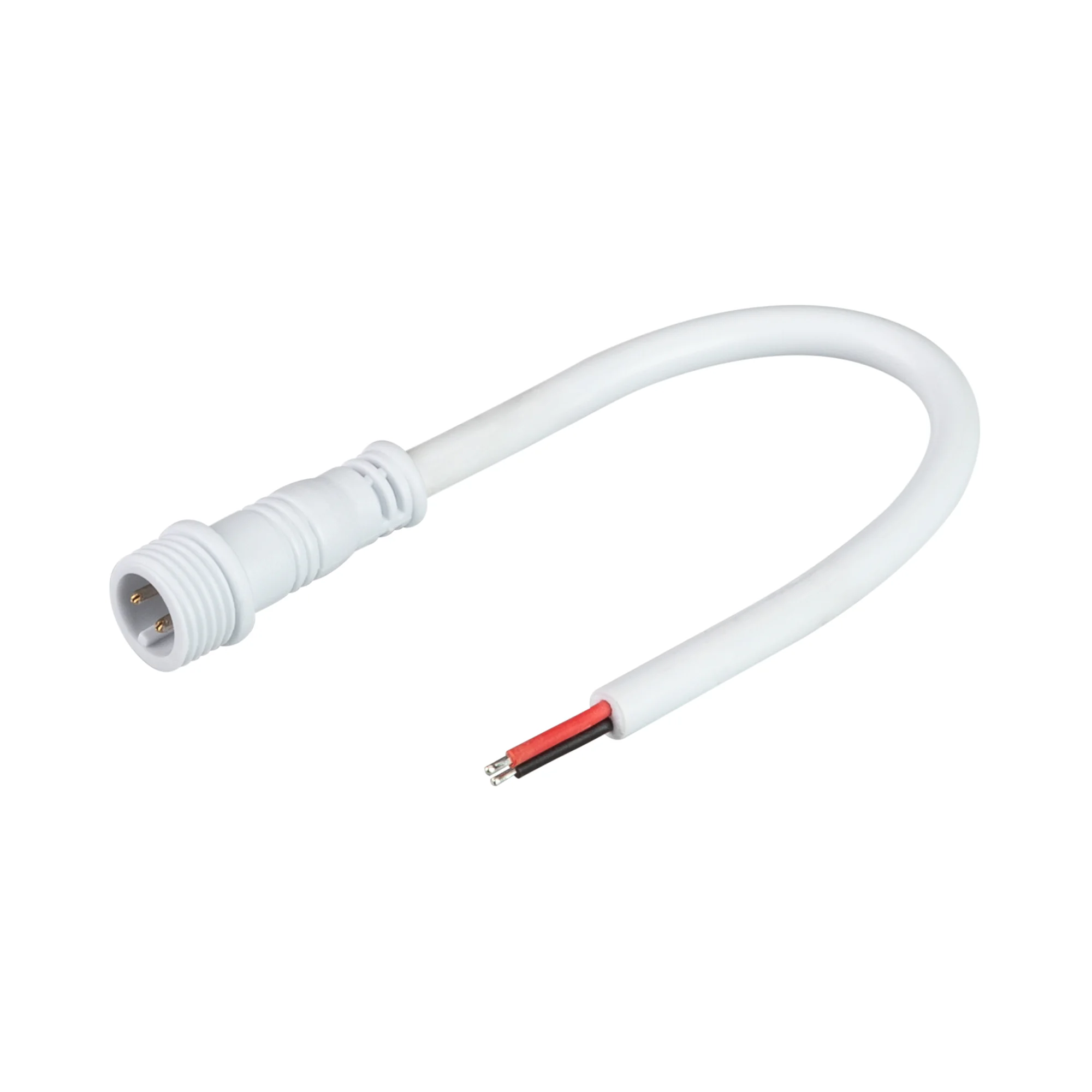 Разъем выводной DCWP-MONO-2PIN-L150-M 032852 - Круглый герметичный разъем серии ARL, 2 pin ПАПА с резьбовым креплением для подключения питания герметичных одноцветных светодиодных лент. Корпус IP65. Провод 20AWG (0.5 мм2), длина 15 см. Максимальный допуст