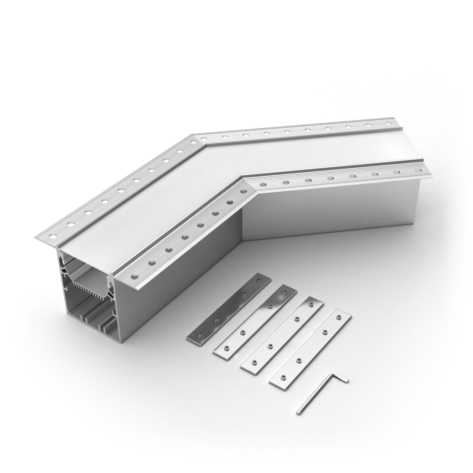 Угол SL-LINIA55-FANTOM-135 030129 - Угол в сборе, для профиля SL-LINIA55-FANTOM. Угол 135°. В комплекте угол с экраном, соединители, винты, шестигранный ключ.