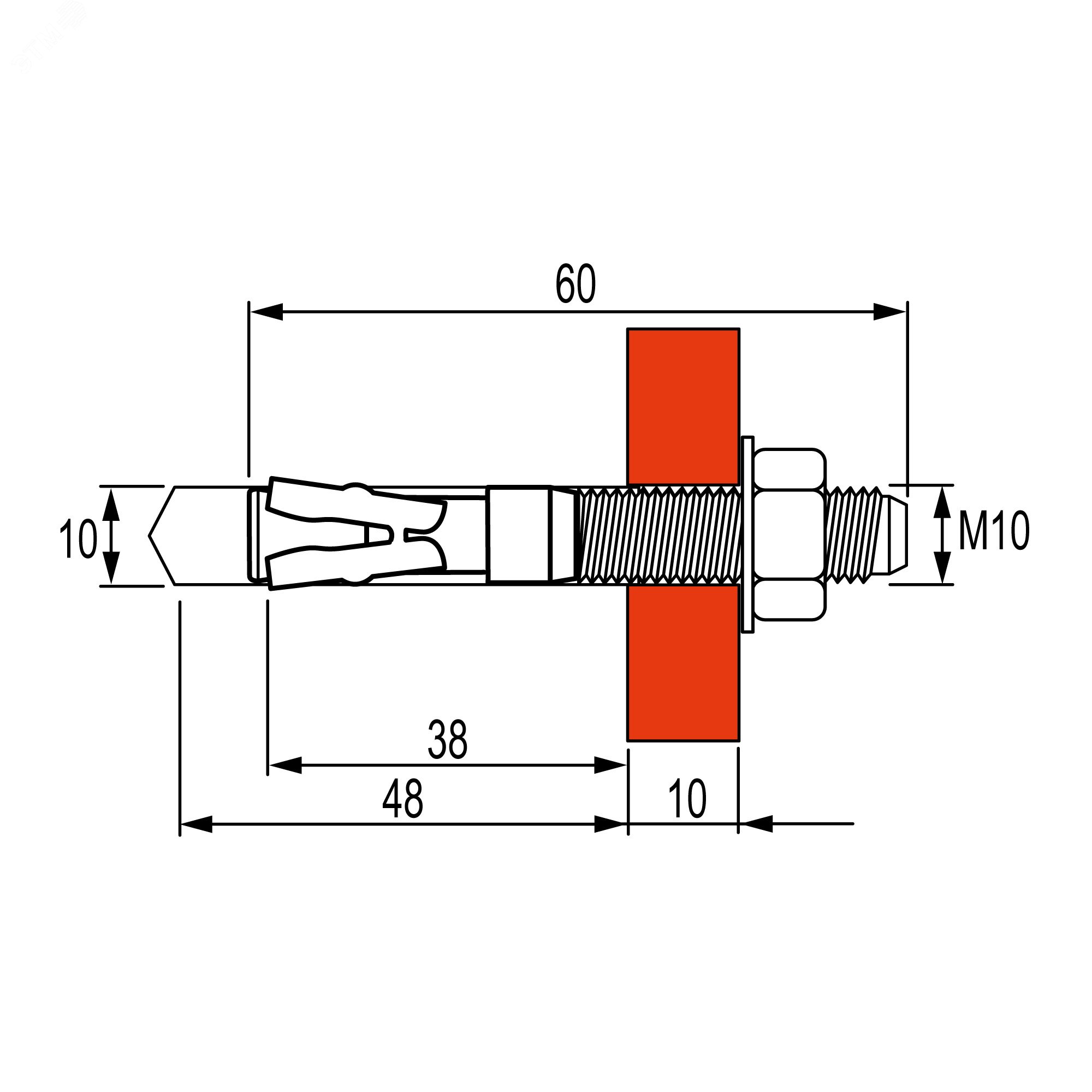 Анкер клиновой М10х60 усилен. DKC CM481060