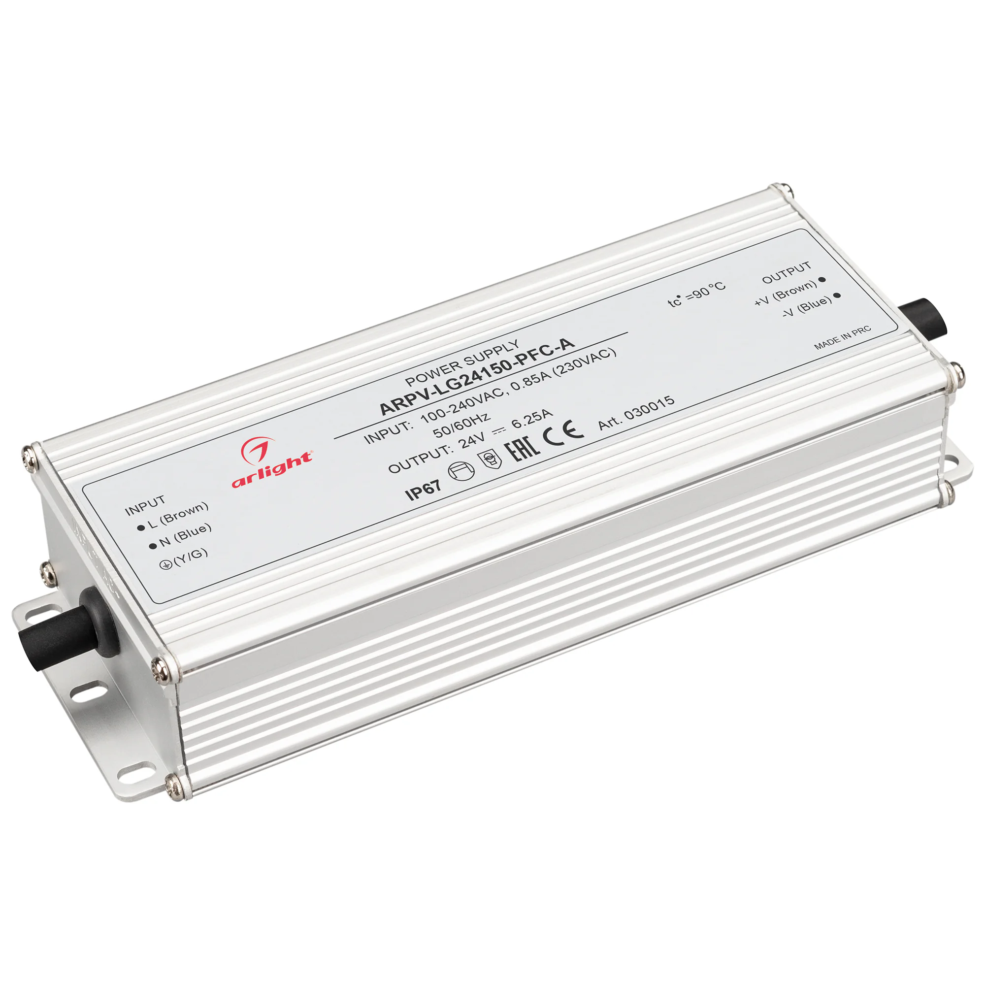 Блок питания ARPV-LG24150-PFC-A (24V, 6.25A, 150W) 030015 - Источник напряжения с гальванической развязкой для светодиодных изделий. Входное напряжение 100-240 VAC. Выходные параметры: 24 В, 6.25 А, 150 Вт. Встроенный PFC >0.98. Герметичный алюминиевый ко