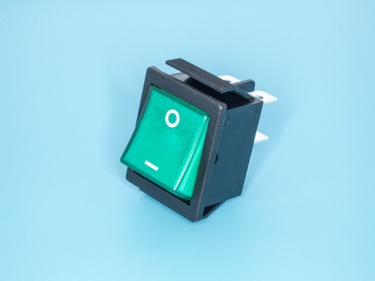 SWR-78/G - Выключатель 220В 4 контакта 29х22мм с подсветкой, зеленый, крепление защелка