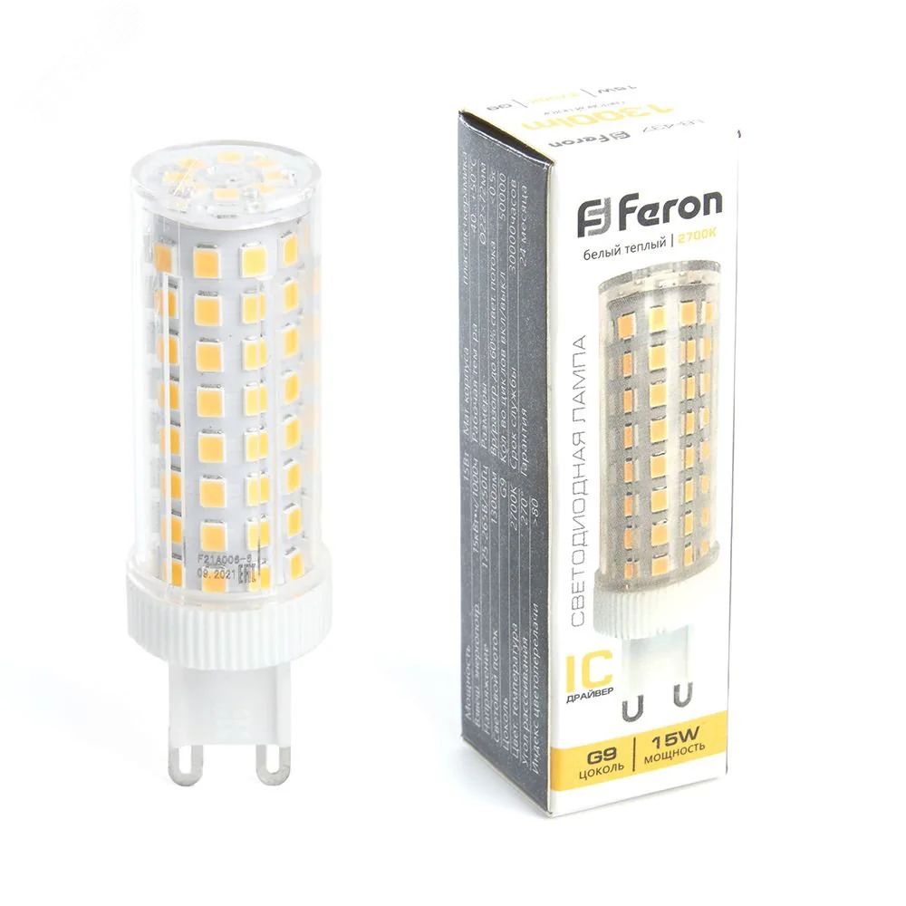 Лампа светодиодная LED 15вт 230в G9 теплый капсульная 38212
