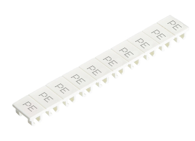 Шильдик 9705A/8/10B PE - Маркировка для клемм сечением 6 мм.кв., шириной 8 мм, 10 шильдиков, белая, нанесенные знаки: PE,PE, ... ,PE