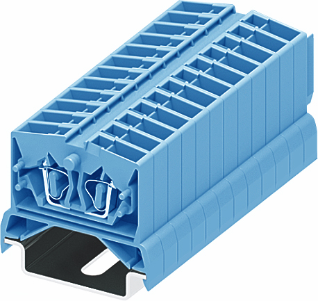 Клемма мини 254374 - Мини клемма, верхний подвод кабеля, 2 точки подключения в клемме, тип фиксации провода: пружинный, номинальное сечение: 2,5 мм кв., 24A, 800V, цвет: синий, тип монтажа: DIN35