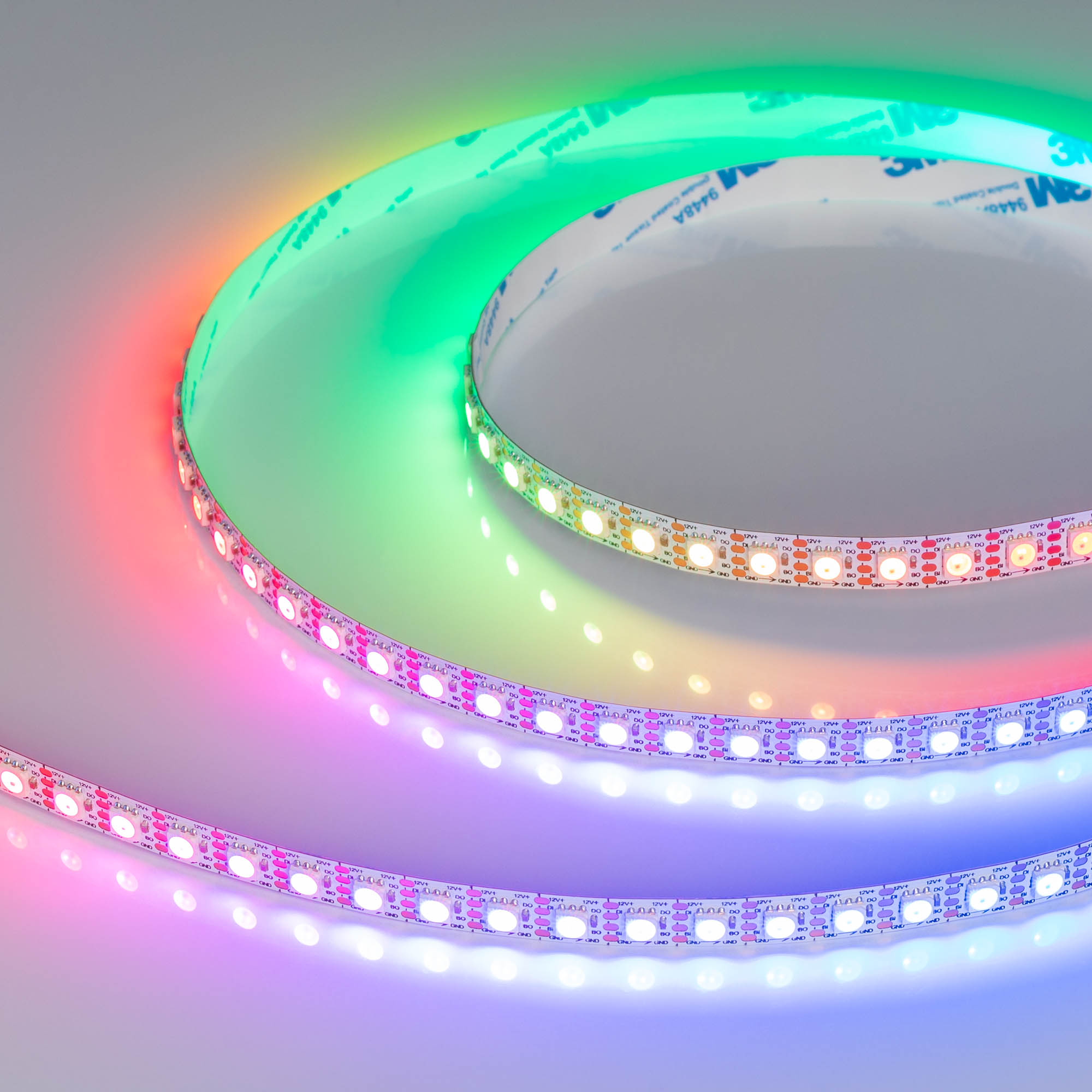 Лента SPI-B96-10mm 12V RGB-PX1-BPT (13 W/m, IP20, 5060, 5m) 037868 - Светодиодная лента SPI-B96, открытая IP20, с микросхемой WS2815B. Светодиоды 5060, 96 шт/м (1 pixel = 1 LED), белая плата, скотч 3М. Цвет RGB, угол 120°. Питание 12 В, мощность 13 Вт/м (